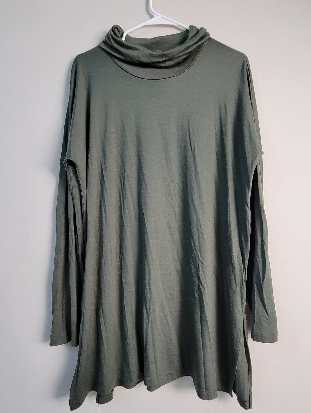 Wool& Merino Wool Longline Dress Tunic Top Women Size L Layer Relaxed Minimal